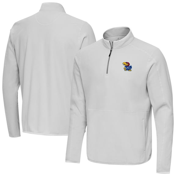 Men's Antigua Gray Kansas Jayhawks Step Up Quarter-Zip Pullover