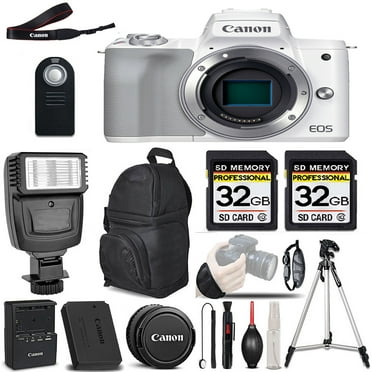 Canon EOS M50 II Digital SLR Camera (Body, White)   64GB Storage   Pro Flash - All Original Accessories Included -  (International Version)