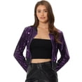 thumbnail image 2 of Chaqueta De Lentejuelas Tipo Aviador Con Cremallera En La Parte Delantera Con Purpurina Brillante Para Mujer Púrpura M, 2 of 2