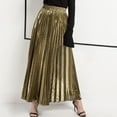 thumbnail image 2 of Besolor Women's Shiny Maxi Skirt High Elastic Waisted Pleated A-Line Flowy Party Club Long Skirts, 2 of 5