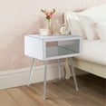 thumbnail image 1 of Modern Side Table for Small Space, Simple Mirrored Nightstand for Bedroom, Small End Table for Living Room, Wood Bedside Table for Home Office, White, D4115, 1 of 10