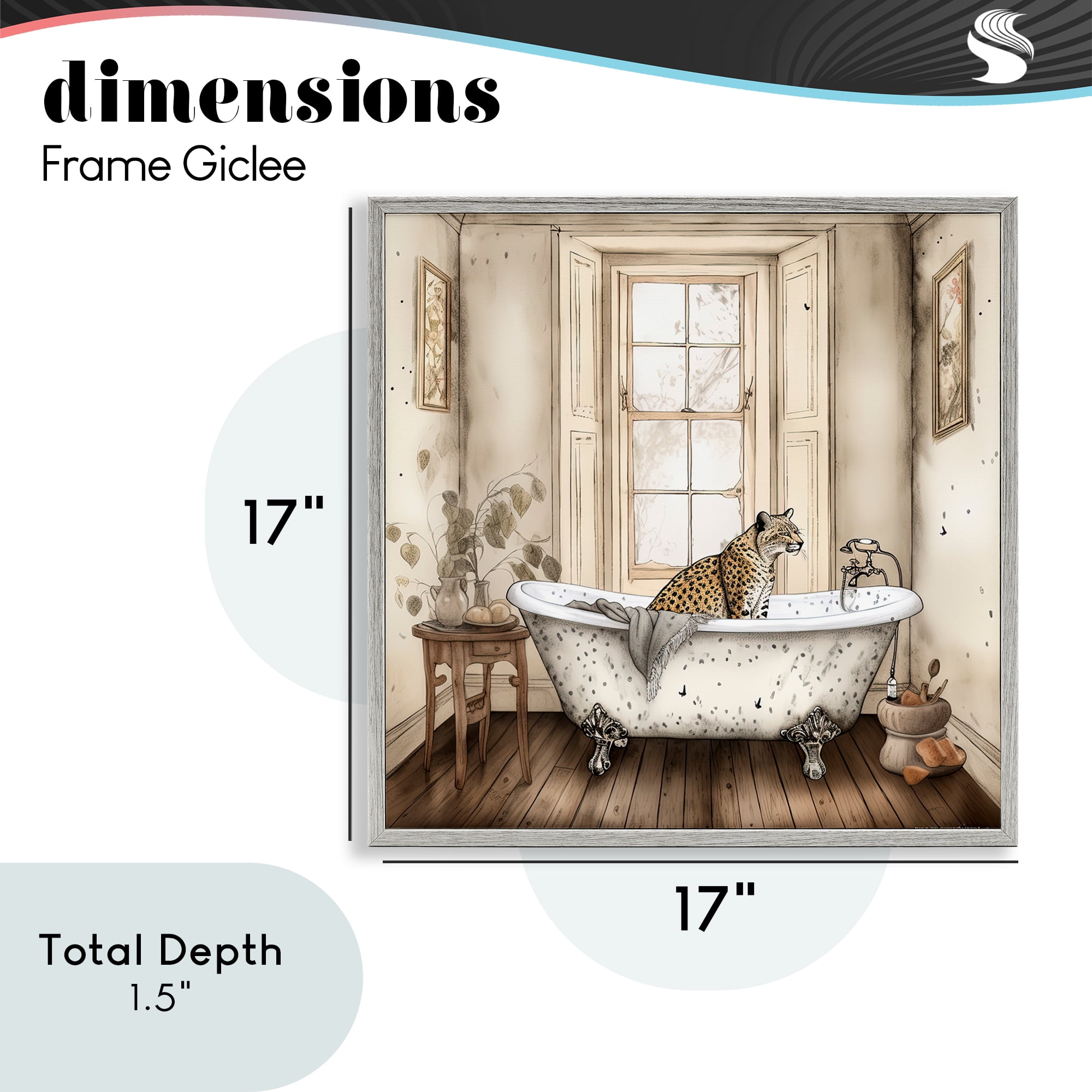 Neutral Leopard Bathtime Gray Framed Giclee Art, design by Sasha