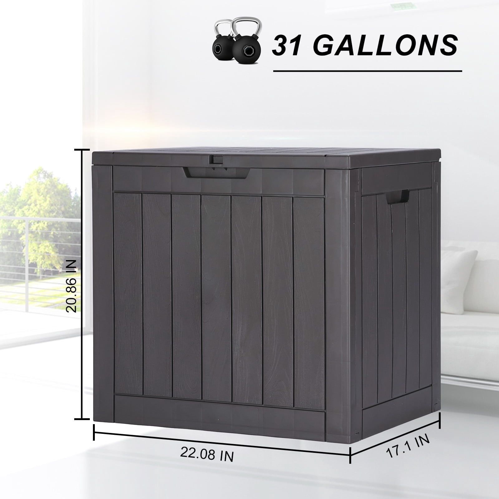 31 Gallon Resin Deck Box, Waterproof UV Resistant Outdoor Storage Box for Garden, Indoor
