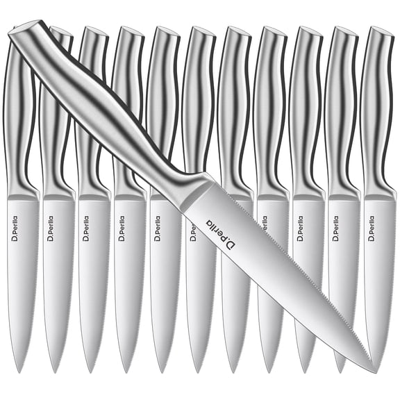 D.Perlla 12 Pieces Steak Knife Set Micro Serrated Steak Knives High Carbon Stainless Steel Dinner Knives, 4.5 Inch