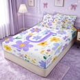 thumbnail image 2 of meiyoeat Kawaii Colorful Flower J Letter Zipper Full Size Comforter Sets with Fitted Sheet and 2 Pillowcases for Women Girls, Purple Girly Zipper Bedding Set, Reversible, 4-Piece, 2 of 6