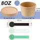thumbnail image 2 of [25 Sets - 8 oz] Contenedores de sopa de papel kraft c/tapas ventiladas, tazones desechables aptos microondas, vasos p/helado, ideales p/restaurantes + 30 etiquetas autoadhesivas "Hecho a mano", 2 of 7
