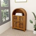 thumbnail image 3 of S-HOME Hand-Carved Arched Walnut Storage Cabinet with Open Shelf & 2 Doors, Tall Narrow Accent Cabinet for Home Décor, 3 of 12