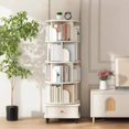 thumbnail image 3 of 5 Tier Rotating Bookshelf with Drawers On Wheel, 360 °   Display Spinning Corner Book Shelf Tower, Narrow Tall Bookshelves, Small Revolving Bookcase, Wooden Book Shelf Standing Storage Rack, 3 of 11