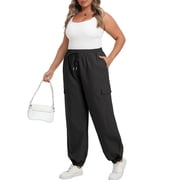 Cueply Womens Plus Size Cargo Pants with Pockets Casual Joggers Sweatpants Drawstring Adjustable Loose Fit Workout