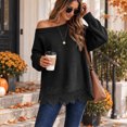thumbnail image 4 of Womens Sweaters for Fall Off Shoulder Long Sleeve Loose Fit Casual Pullover Tops Lace Hem Knit Lightweight Cute Y2k Teacher Sweater Black XL, 4 of 4