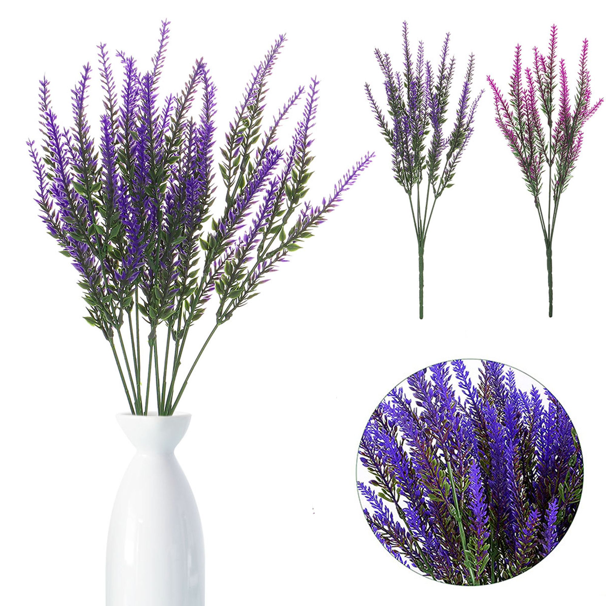 Gustave 12 Bundles Artificial Lavender Flowers UV Resistant Plastic