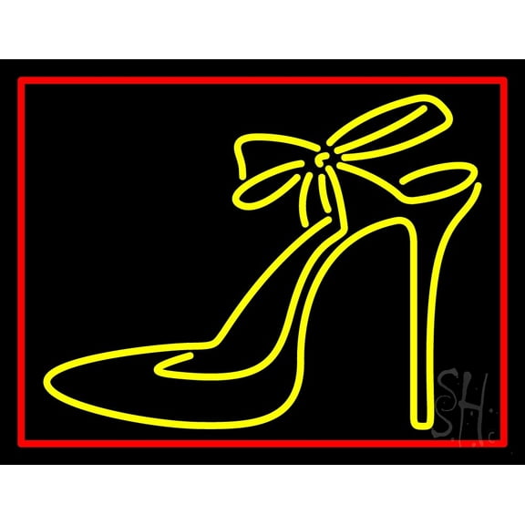 Yellow High Heels With Ribbon LED Neon Sign 24 x 31 - inches, Black Square Cut Acrylic Backing, with Dimmer - Bright and Premium built indoor LED Neon Sign for store interior Décor, Storefront.