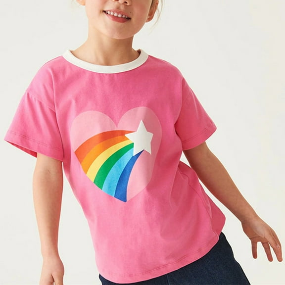 Tdoqot Toddler Girls Graphic T Shirts- Cotton Short Sleeve Fashion Crewneck Kids Summer Tops Hot Pink Size 4T