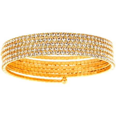 X & O Handset Austrian Crystal Yellow Gold-Plated 5-Row Wire Bangle, One Size