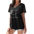 thumbnail image 3 of Xuanfei Women Dandelion Print Just Breathe Letter Print V Neck Short Sleeve T-Shirt, 3 of 6