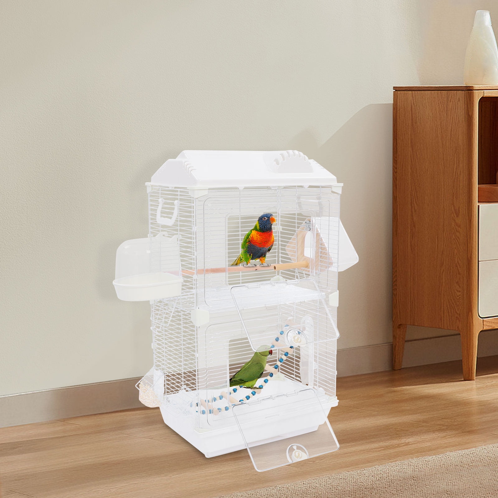 LiHUiee 40*28*71cm White Bird Cage 2-Tier Bird Cage Free Standing Parakeets Cage for Various Bird Species