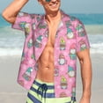 thumbnail image 7 of Sikiie pink Holiday Joy Print Men's Hawaiian Shirt, Summer Beach Button Pocket Short Sleeve T-Shirt,3X-Large, 7 of 7