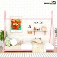 thumbnail image 3 of Bellemave Twin Size Montessori Floor Bed Metal Tent Bed Frame with Triangle Structure and Slat Support House Bed Teepee Bed Frame, No Box Spring Needed, Pink, 3 of 11