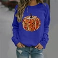 thumbnail image 6 of Craaazy Women's Fall Winter Halloween Christmas Thanksgiving Casual Pumpkin Season Print Gifts Long Sleeved Round Neck Sweatshirt Long Sleeve Vintage Top, 6 of 6
