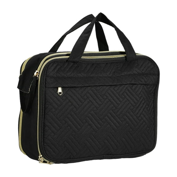 Unique Bargains Large Toiletry Bag Makeup Bag with Compartments Water-resistant Travel Bag Cosmetic Bag Black