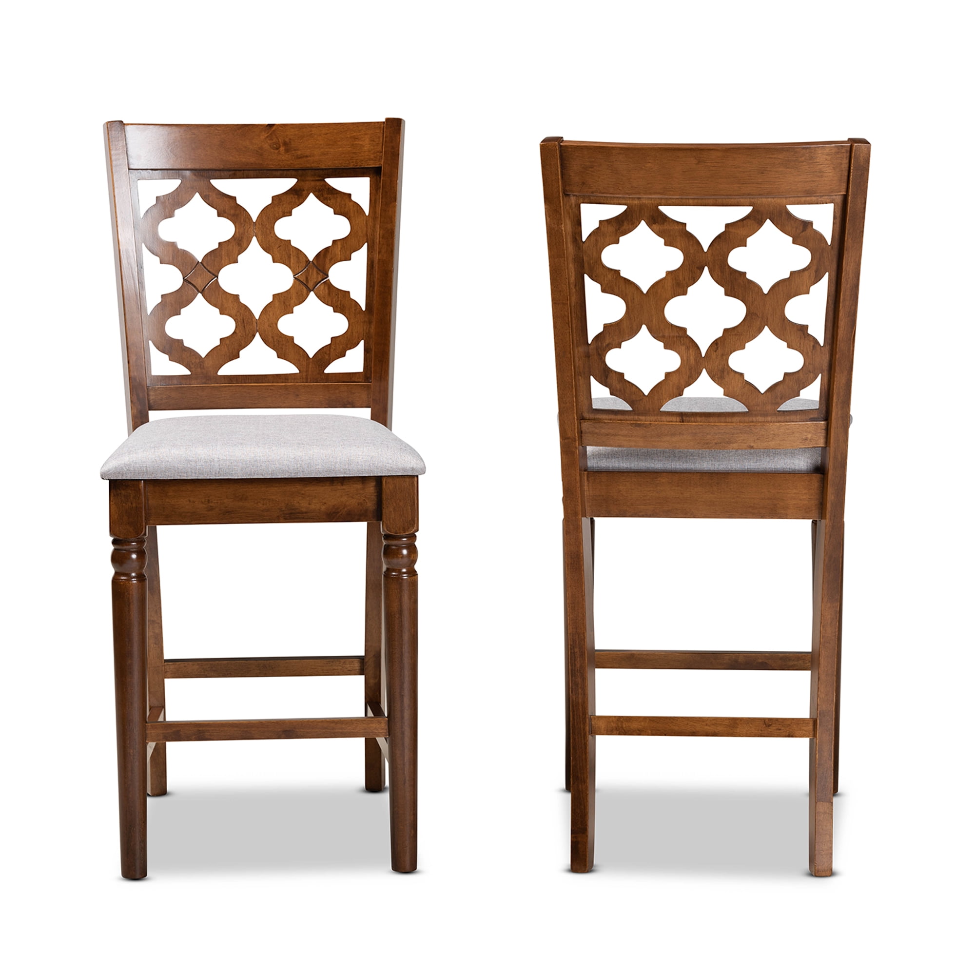 Baxton Studio Ramiro Modern and Contemporary Transitional Grey Fabric Upholstered and Walnut Brown Finished Wood 2-Piece Counter Stool Set