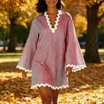 thumbnail image 4 of Zpzdpjkx Women's Summer Casual Striped Tunic Dress, V-Neck Long Sleeve Scalloped Beach Cover-Up, 4 of 10