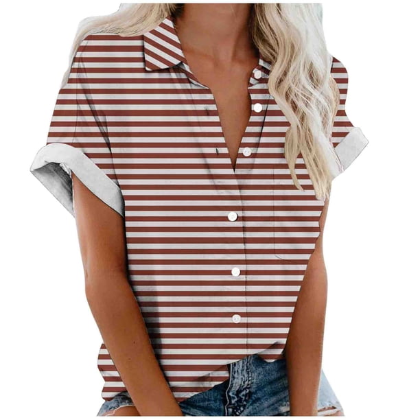 Mujeres Pantalones Cortos Impresos Manga Corta con Cuello en V Blusa Superior, Casual Y Elegante Corto para las Mujeres Verano Casual