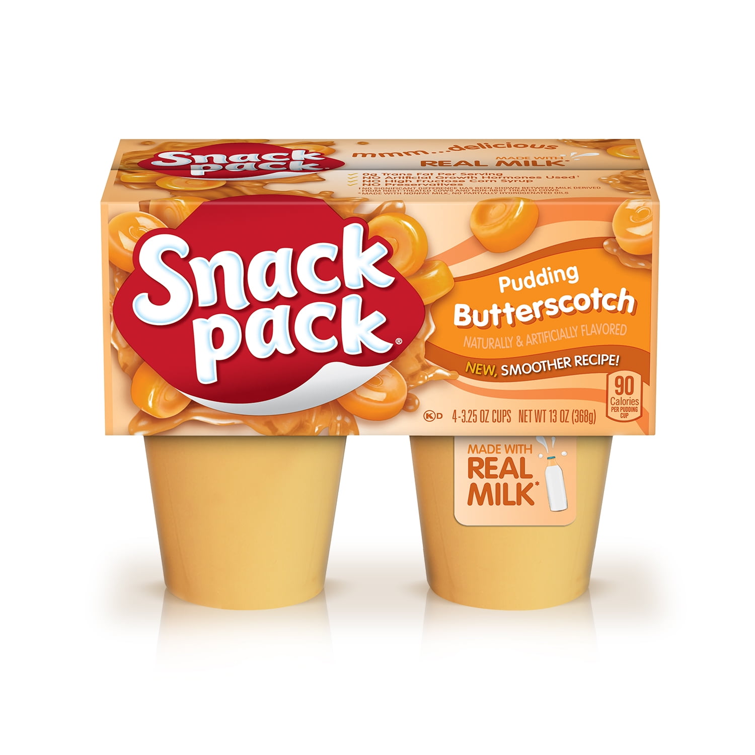 Snack Pack Butterscotch Flavored Pudding, 4 Count Pudding Cups (12 Pack)