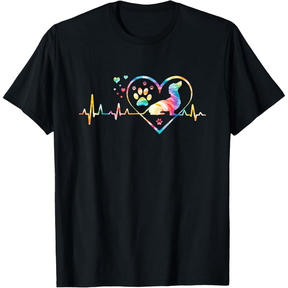 t-shirt Dachshund Doxie Weenie Mom Dad Heartbeat Tie Dye Dog T-Shirt mens,black,women,funny,men,journey,Crew Neck, Short Sleeve,printing