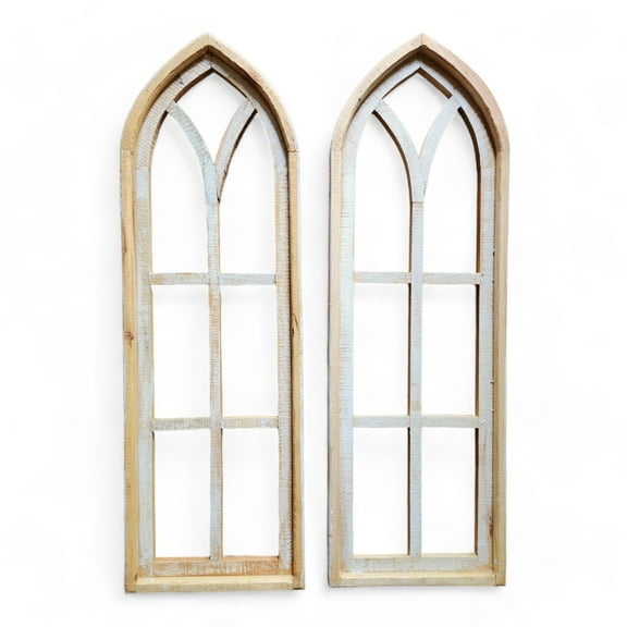 37" X 12" Farmhouse Wooden Wall Window Arches -Rustic Cathedral Wood Window- Dandelion