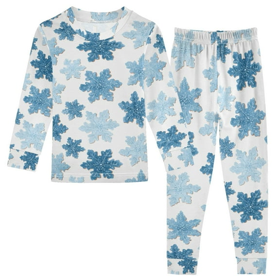 joogoo Snowflakes Blue 2 Piece Long Sleeve Tee and Pants Cotton Pajama Set 5Y