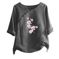 thumbnail image 2 of ALLLIST Summer Tops for Women 2024 Short Sleeve Gray Scoop Neck Graphic Button Casual T-Shirts Women Blouses Dressy Casual, 2 of 4