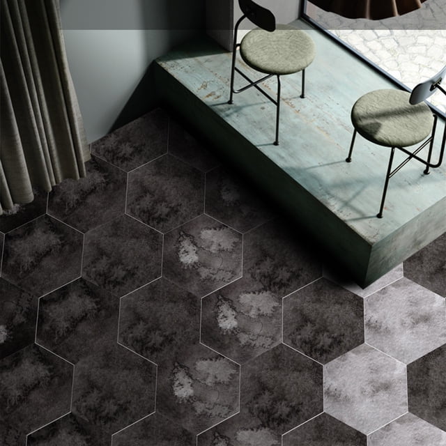 Decoración de piso autoadhesiva, 10 piezas de simulación hexagonal, calcomanía impermeable única, calcomanía para piso, rendimiento confiable