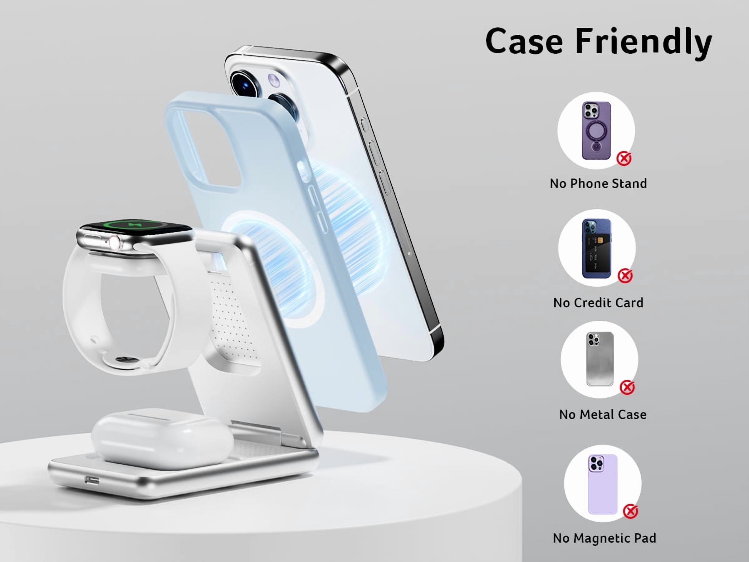 Acer 3 in 1 Charging Station, 15w Fast Wireless Charger, Compatible for Multiple Devices Apple - iPhone 17 16 15 14 13 12, Apple Watch Series and AirPods