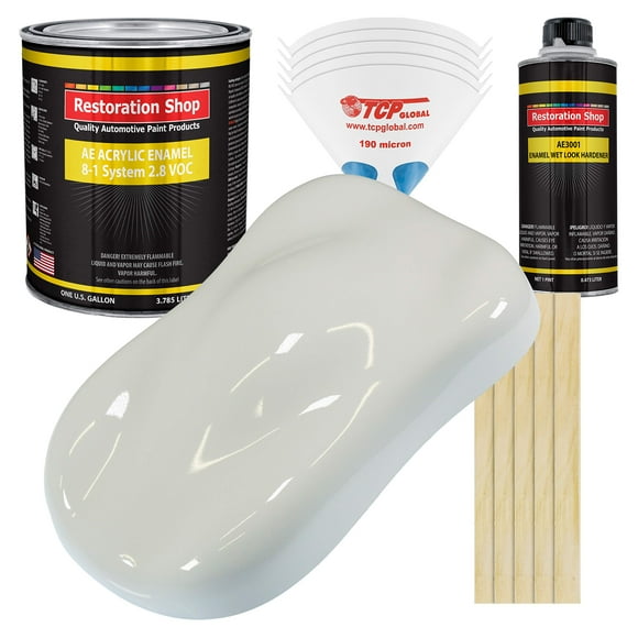 Restoration Shop - Linen White Acrylic Enamel Auto Paint - Complete Gallon Paint Kit - Professional Single Stage High Gloss Automotive, Car, Truck, Equipment Coating, 8:1 Mix Ratio, 2.8 VOC