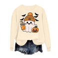 thumbnail image 3 of HomeDM Halloween Long Sleeve Sweatshirts Pumpkin Graphic Pullover Tops Crew Neck Cute Ghost, 3 of 6