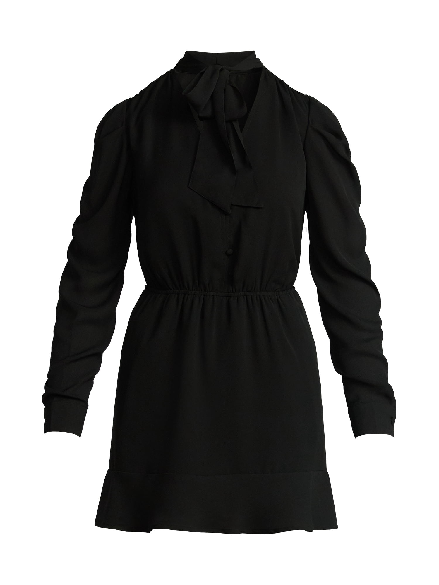 Scoop Women’s Tie Neck Mini Dress with Ruched Sleeves, Sizes XS-XXL