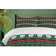 thumbnail image 4 of Ambesonne Mexican Duvet Cover Set, Folk Art Skulls Roses, 2-Calking, Green White Red, 4 of 7