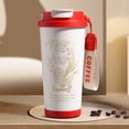 thumbnail image 1 of Taza de viaje aislante de acero inoxidable, taza de café aislada al vacío con pajita, recipiente duradero para bebidas calientes y frías, capacidad de 500 ml, blanco, negro, rojo, 1 of 7
