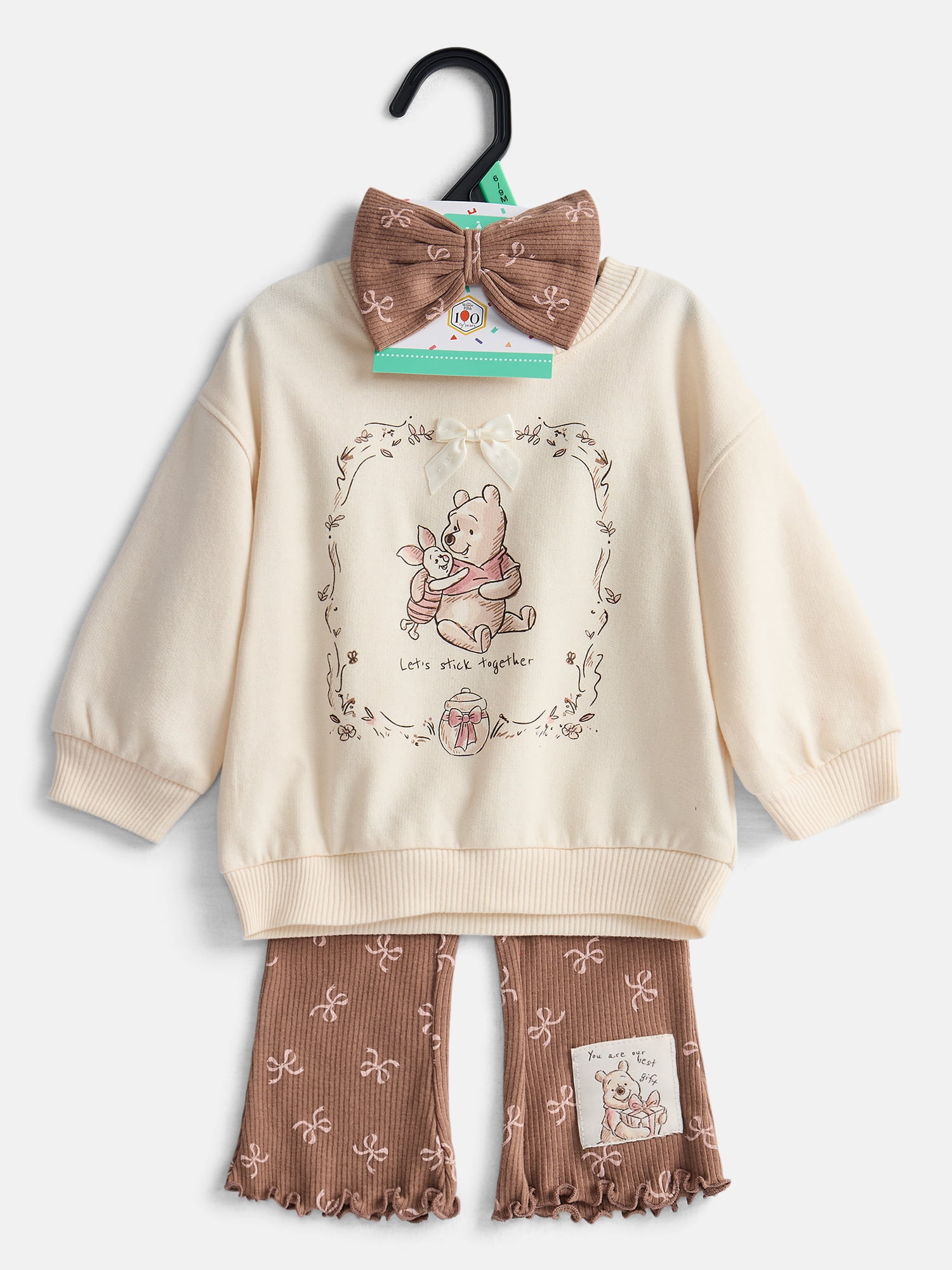 Winnie the Pooh Baby Girl's Crewneck Sweatshirt, Leggings and Headband, 3 Piece, Sizes 0/3M-24M