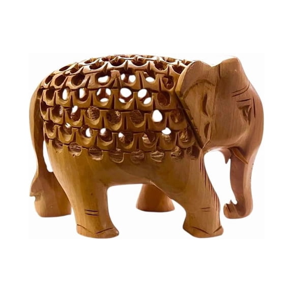 Jali Elephant Undershell Wood Sculpture