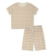 Sleep On It Boys 2-Piece Short-Sleeve Terry Pajama Shorts Set - Taupe Stripe , 8-10
