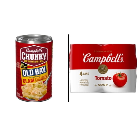 Campbell's Chunky OLD BAY Clam Chowder 18.8 Oz & Condensed Tomato Soup 10.75 Oz 4 Pack
