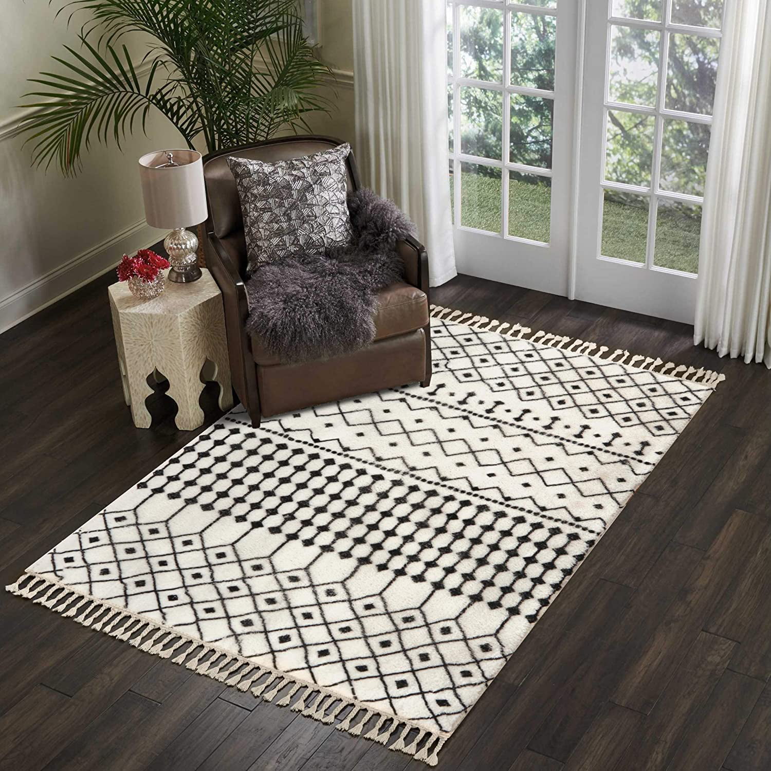 Grey Area Rug Mosaic Geometric Pattern Rugs Bedroom Living Room Carpet Floor Mat 