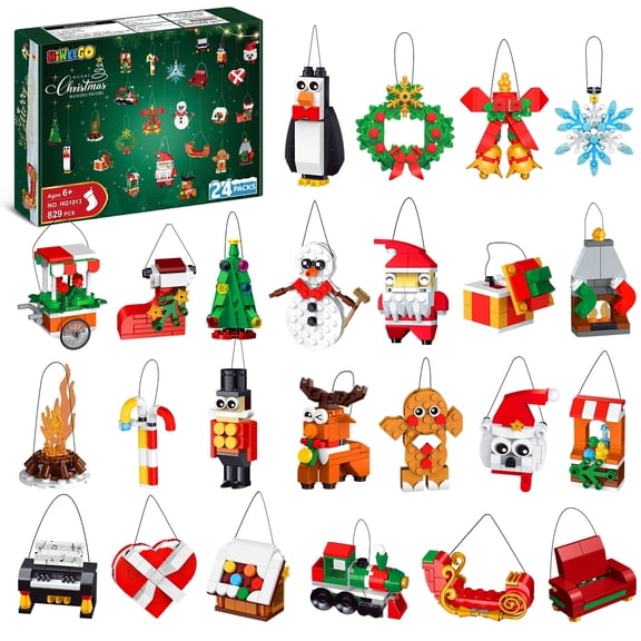 TERRAMUS Christmas Advent Calendar Building Set, 24-in-1 Holiday Hanging Tree Ornaments Bricks Kit for Kids Boys Girls Ages 6