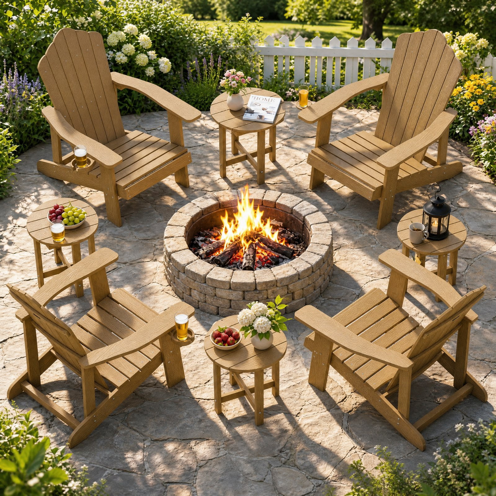 Biotree 18 Inch Adirondack Side Table, All-Weather HIPS Outdoor End Table with Slatted Wood-Grain Top and Stable Base for Garden Porch Deck, Coffee