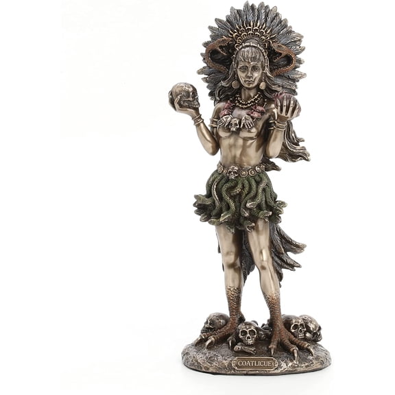 Veronese Design 9 7/8" Coatlicue Aztec Serpent Skirt Goddess of Earth Cold Cast Resin Antique Bronze Finish Statue