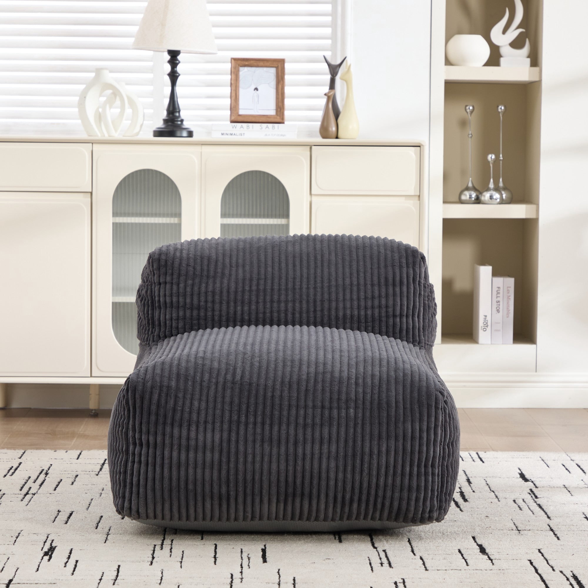 Sailvan Big Bean Bag Chair for Adults with Ottoman,Large Lounger Sofa,Soft Corduroy Beanbag Chair for Bedroom Dorm Living Room Dark Gray