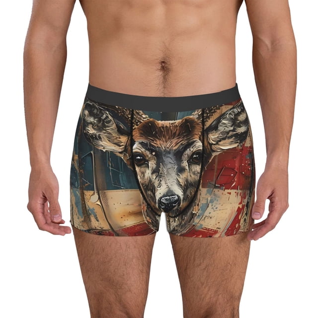Balery American Flag Deer Art Calzoncillos bóxer para hombre, ropa interior de algodón suave y transpirable con cinturilla de nailon-Small