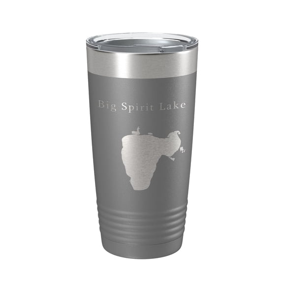 Big Spirit Lake Map Tumbler Travel Mug Insulated Laser Engraved Coffee Cup Iowa Minnesota 20 oz Dark Gray
